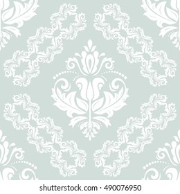 Damask vector classic white pattern. Seamless abstract background with repeating elements
