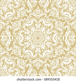 Damask vector classic white pattern. Seamless abstract background with repeating elements. Orient background