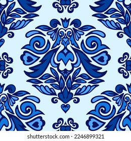 Damask vector festive blue abstract seamless pattern baroque medallion