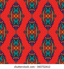 Damask  vector festive red abstract seamless pattern