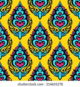 Damask vector festive yellow abstract  seamless pattern
