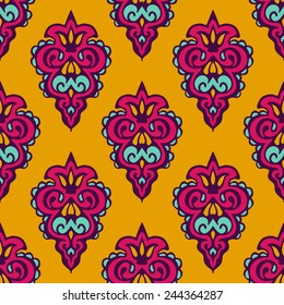 Damask vector festive yellow abstract seamless pattern 