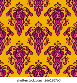 Damask vector festive yellow abstract seamless pattern
