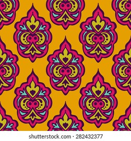 Damask vector festive yellow abstract seamless pattern