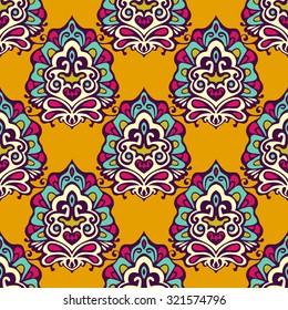 Damask vector festive yellow abstract seamless pattern