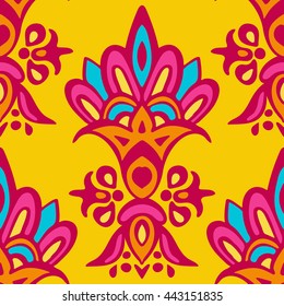 Damask vector festive yellow abstract seamless pattern