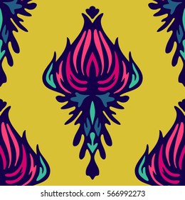 Damask vector festive yellow abstract seamless pattern