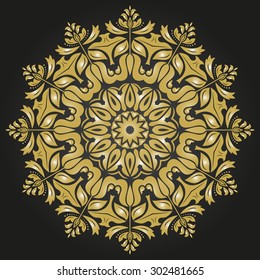 Damask vector floral golden pattern with oriental elements. Abstract traditional ornament
