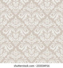 Damask vector floral pattern with arabesque and oriental pink elements. Seamless abstract traditional ornament for wallpapers and backgrounds