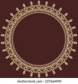 Damask vector floral pattern with arabesque and oriental round golden elements. Abstract traditional ornament for wallpapers and backgrounds