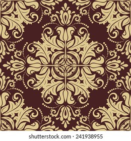 Damask vector floral pattern with arabesque and oriental elements. Golden seamless abstract traditional ornament for wallpapers and backgrounds