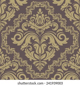 Damask vector floral pattern with arabesque and oriental elements. Seamless abstract traditional golden ornament for wallpapers and backgrounds