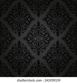 Damask vector floral pattern with arabesque and oriental black elements. Seamless abstract traditional ornament for wallpapers and backgrounds