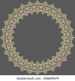 Damask vector floral pattern with arabesque and oriental round elements. Abstract traditional golden ornament for backgrounds