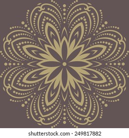 Damask vector floral pattern with arabesque and oriental elements. Abstract traditional golden ornament for backgrounds