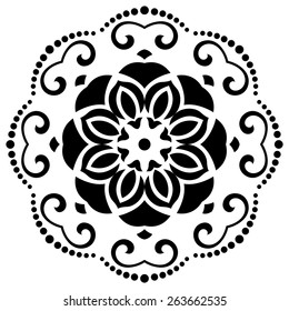 Damask vector floral pattern with arabesque and oriental elements. Abstract traditional ornament for backgrounds. Black and white colors