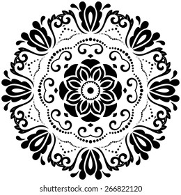 Damask vector floral pattern with arabesque and oriental elements. Abstract traditional ornament for backgrounds. Black and white colors