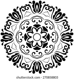 Damask vector floral pattern with arabesque and oriental elements. Abstract traditional ornament. Black and white