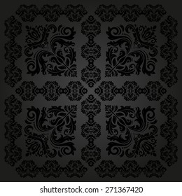 Damask vector floral pattern with arabesque and oriental black elements. Abstract traditional ornament.
