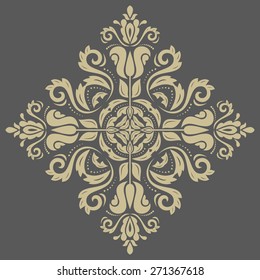 Damask vector floral pattern with arabesque and oriental golden elements. Abstract traditional ornament.