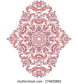 Damask vector floral pattern with arabesque and oriental purple elements. Abstract traditional ornament