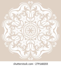 Damask vector floral pattern with arabesque and oriental elements. Abstract traditional ornament. Pink and white pattern