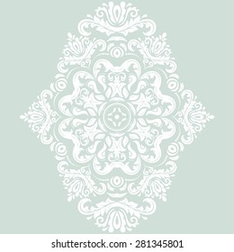 Damask vector floral pattern with arabesque and oriental elements. Abstract traditional ornament. Light blue and white colors