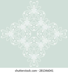Damask vector floral pattern with arabesque and oriental elements. Abstract traditional ornament. Light blue and white colors