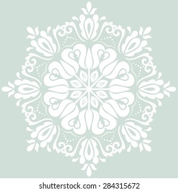 Damask vector floral pattern with arabesque and oriental elements. Abstract traditional ornament. Light blue and white colors