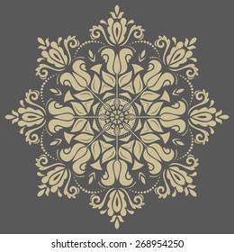 Damask vector floral pattern with golden arabesque and oriental elements. Abstract traditional ornament
