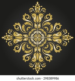 Damask vector floral pattern with oriental elements. Abstract traditional black and golden ornament