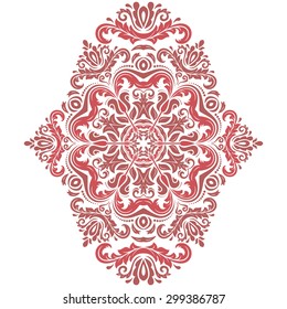 Damask vector floral pattern with oriental brown and red elements. Abstract traditional ornament