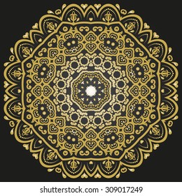 Damask vector floral pattern with oriental elements. Abstract traditional golden ornament