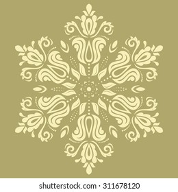 Damask vector floral pattern with oriental elements. Abstract traditional golden ornament
