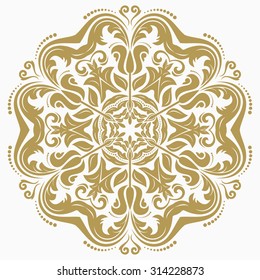 Damask vector floral pattern with oriental elements. Abstract traditional golden ornament