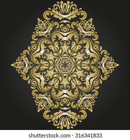 Damask vector floral pattern with oriental golden elements. Abstract traditional ornament