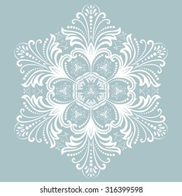 Damask vector floral pattern with oriental elements. Abstract traditional blue and white ornament