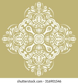 Damask vector floral pattern with oriental elements. Abstract traditional golden and white ornament