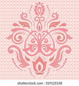 Damask vector floral pattern with oriental purple and pink elements. Abstract traditional colorful ornament