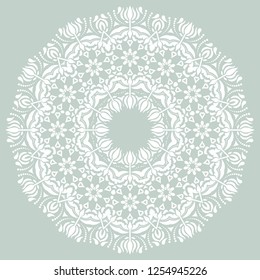 Damask vector floral pattern with white oriental elements. Abstract traditional ornament for backgrounds