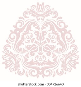 Damask vector floral triangular pink pattern with oriental elements. Abstract traditional ornament