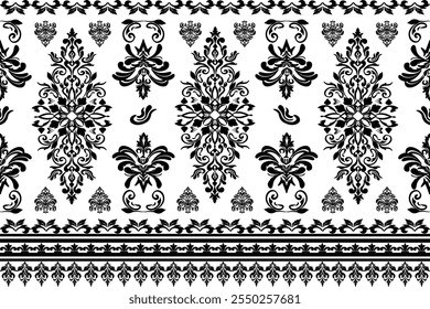 Damask vector pattern. White background. Seamless damask pattern. Use as a damask decoration for wallpaper, textiles, clothing, curtains, carpets, blankets, bags, and other decorations.