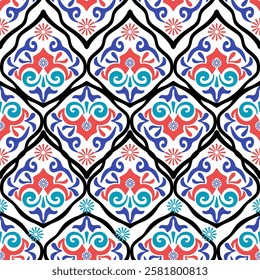 Damask vector seamless pattern with black lines. Talavera pattern. Indian patchwork. Azulejos portugal. Turkish Tiles. Moroccan tile mosaic. Spanish pottery. Elaborate borders 