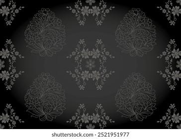 Elementos de padrão sem emenda do vetor de damasco. Elegante belas flores, textura sem costura para papel de parede, embalagem têxtil. Preto