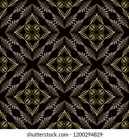 Damask vector seamless pattern. Floral ornamental background. Vintage antique Baroque Victorian style ornament. Elegant flowers, leaves. Decorative design. Endless texture. Fabric pattern. Textile.