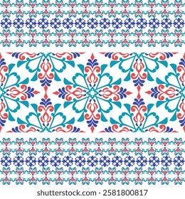 Damask vector seamless pattern. Talavera pattern. Indian patchwork. Azulejos portugal. Turkish Tiles. Moroccan tile mosaic. Spanish pottery. Elaborate borders and Mediterranean wallpaper style. 