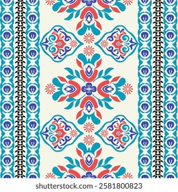 Damask vector seamless pattern. Talavera pattern. Indian patchwork. Azulejos portugal. Turkish Tiles. Moroccan tile mosaic. Spanish pottery. Elaborate borders and Mediterranean wallpaper style. 