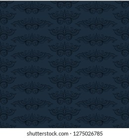Damask Vector Seamless Pattern. Vintage Style Wallpaper, Carpet or Wrapping Paper Design. Italian Medieval Floral Flourishes, Greek Flowers for Textures. Baroque Leaves for Scrapbooking.