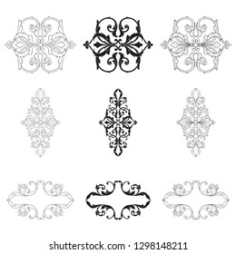 Damask vector set of vintage elements for design. Baroque Decorative design element filigree calligraphy vector. You can use for wedding decoration of greeting card and laser cutting.
