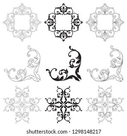 Damask vector set of vintage elements for design. Baroque Decorative design element filigree calligraphy vector. You can use for wedding decoration of greeting card and laser cutting.